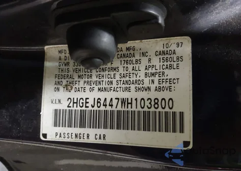 1998 Honda Civic Dx из США, поврежденный, VIN 2HGEJ6447WH103800